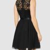 Swing Cocktail Kleid mit floraler Spitze, Schwarz
