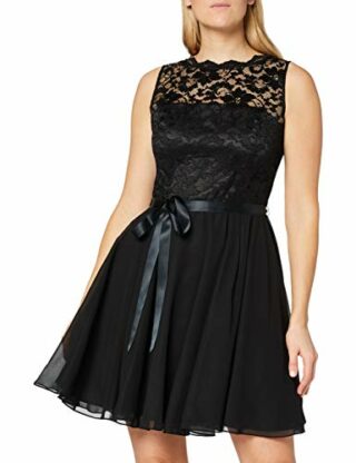 Swing Cocktail Kleid mit floraler Spitze, Schwarz