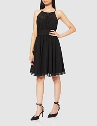 Swing Etuikleid Chiffonkleid mit breitem Taillenbund, Schwarz