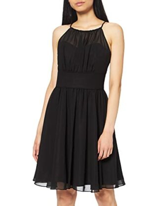 Swing Etuikleid Chiffonkleid mit breitem Taillenbund, Schwarz