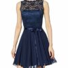 Swing Spitzenkleid mit Satinband, Blau