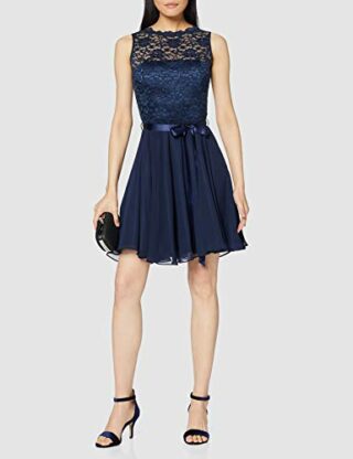 Swing Spitzenkleid mit Satinband, Blau
