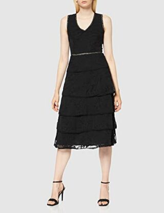 TRUTH & FABLE Abendkleid mit Stickereien und Volants, Schwarz