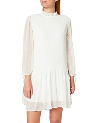 Tommy Jeans Ruffle Dobby A-Linien Kleid, Weiß