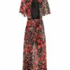 Twinset Maxikleid mit Blumenmuster, Schwarz
