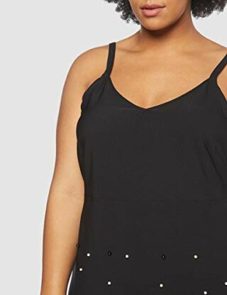Ulla Popken Negligee Abendkleid mit Perlenbesatz, Schwarz