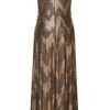Ulla Popken Plus Size Abendkleid, Metallic-Jersey, ärmellos, Gold