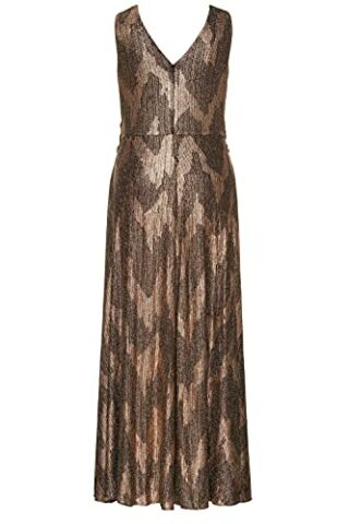Ulla Popken Plus Size Abendkleid, Metallic-Jersey, ärmellos, Gold