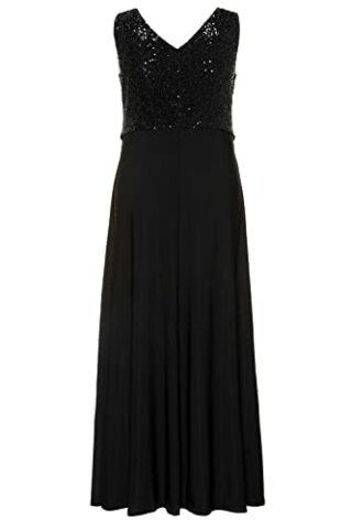 Ulla Popken Plus Size Abendkleid, Pailletten-Büste, Schwarz