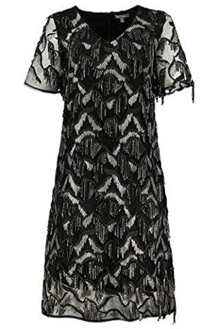 Ulla Popken Plus Size Abendkleid, Pailletten, Mesh, Schwarz