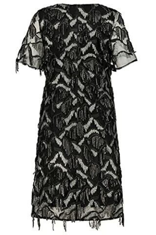 Ulla Popken Plus Size Abendkleid, Pailletten, Mesh, Schwarz