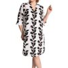 Ulla Popken Plus Size Leinenkleid, Blattmuster, A-Linie, Weiß