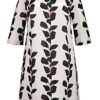 Ulla Popken Plus Size Leinenkleid, Blattmuster, A-Linie, Weiß