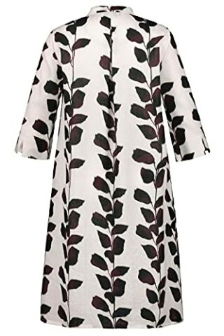 Ulla Popken Plus Size Leinenkleid, Blattmuster, A-Linie, Weiß