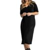 Ulla Popken Plus Size Slinkykleid mit V-Ausschnitt, Schwarz