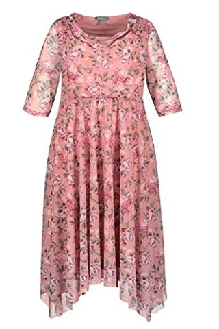 Ulla Popken Plus Size Sommerkleid, Blüten-Mesh, Pink