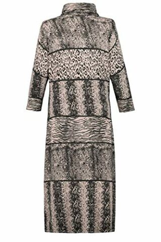 Ulla Popken Plus Size Strickkleid, Animal-Muster, Rollkragen, Beige