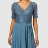 Vera Mont 0121/4825 Cocktailkleid mit Spitze, Blau