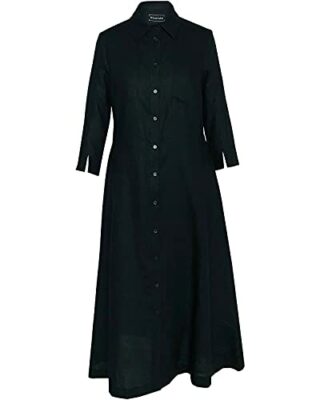 White Label Midi Leinenkleid, Schwarz