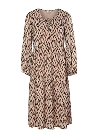 s.Oliver BLACK LABEL Ausgestelltes Stufenkleid mit MusterAOP, Beige
