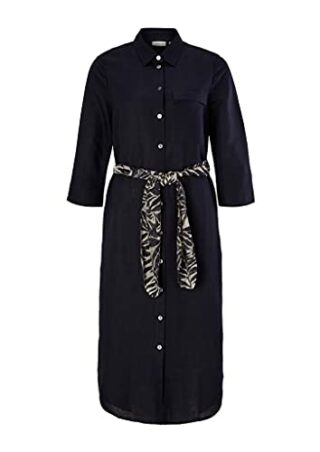 s.Oliver BLACK LABEL Leinenkleid mit Bindegürtel, Blau