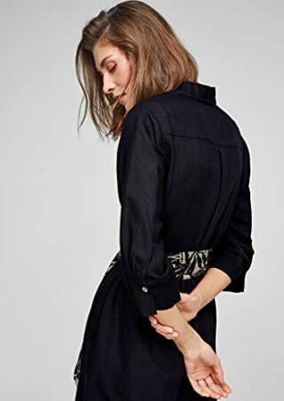 s.Oliver BLACK LABEL Leinenkleid mit Bindegürtel, Blau