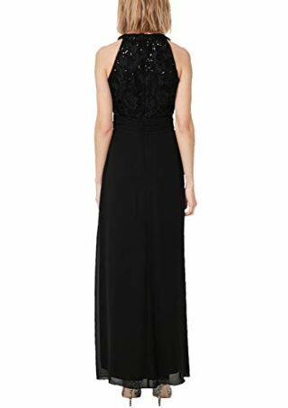 s.Oliver BLACK LABEL Maxikleid mit Perlen, Mesh-Spitze, Schwarz