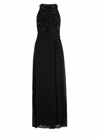 s.Oliver BLACK LABEL Maxikleid mit Perlen, Mesh-Spitze, Schwarz