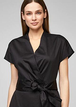 s.Oliver BLACK LABEL Midikleid mit Wickel-Effekt, Schwarz