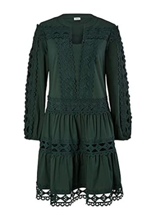 s.Oliver BLACK LABEL Stufenkleid mit Spitzen-Einsätzen Dark Green, Grün