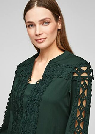 s.Oliver BLACK LABEL Stufenkleid mit Spitzen-Einsätzen Dark Green, Grün