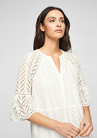s.Oliver BLACK LABEL Tunikakleid mit Lochstickerei, Weiß