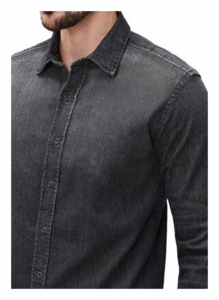 7 For All Mankind Plain Shirt Casual-Hemd Herren, Schwarz