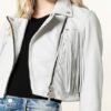 ALL SAINTS Elora Lederjacke Damen, Weiß