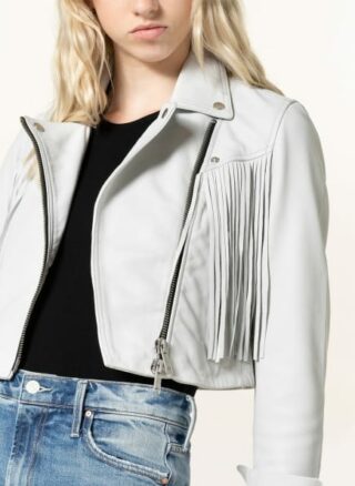 ALL SAINTS Elora Lederjacke Damen, Weiß