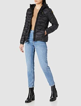 Blauer Giubbini Corti Imbottito Piuma Daunenjacke Damen, Schwarz