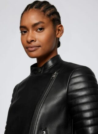 Boss Savila Lederjacke Damen, Schwarz
