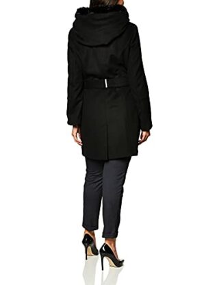 Calvin Klein Faux fur Shall Collared Wollmantel Damen, Schwarz