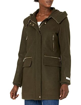 Calvin Klein Zip Front Wool Coat Damen, Grün