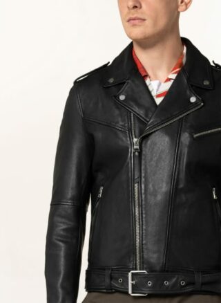 HUGO Lowis Lederjacke Herren, Schwarz