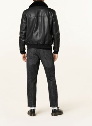 HUGO Lyan Lederjacke Herren, Schwarz
