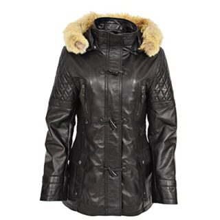 HZG Ledermantel Damen, Schwarz