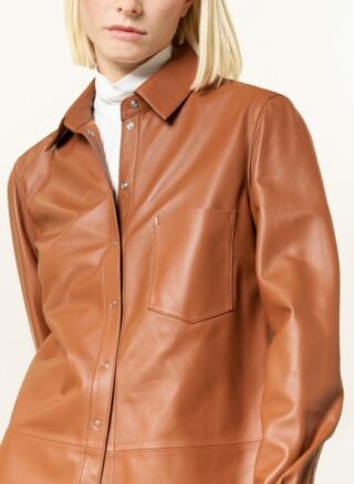 Mrs & HUGS Leder-Overshirt Damen, Braun