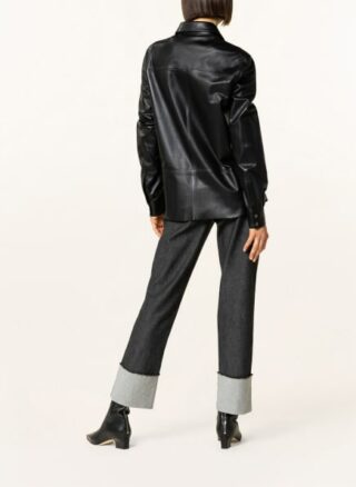 Mrs & HUGS Leder-Overshirt Damen, Schwarz