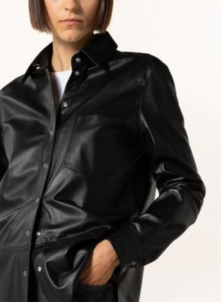 Mrs & HUGS Leder-Overshirt Damen, Schwarz