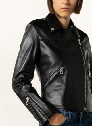 Mrs & HUGS Lederjacke Damen, Schwarz