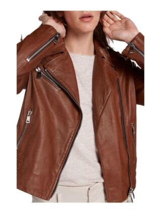 Oui Lederjacke Damen, Braun