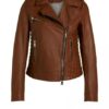 Oui Lederjacke Damen, Braun