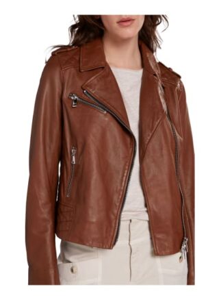 Oui Lederjacke Damen, Braun