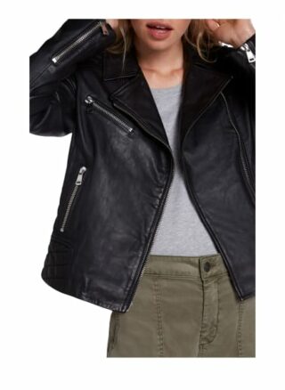 Oui Lederjacke Damen, Schwarz